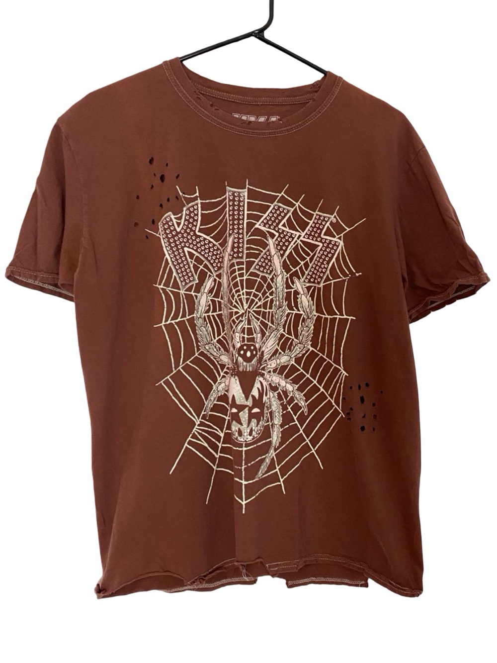 KISS Distressed Band Tee Tshirt Unisex Size Medium Spider Cool Brown Retro